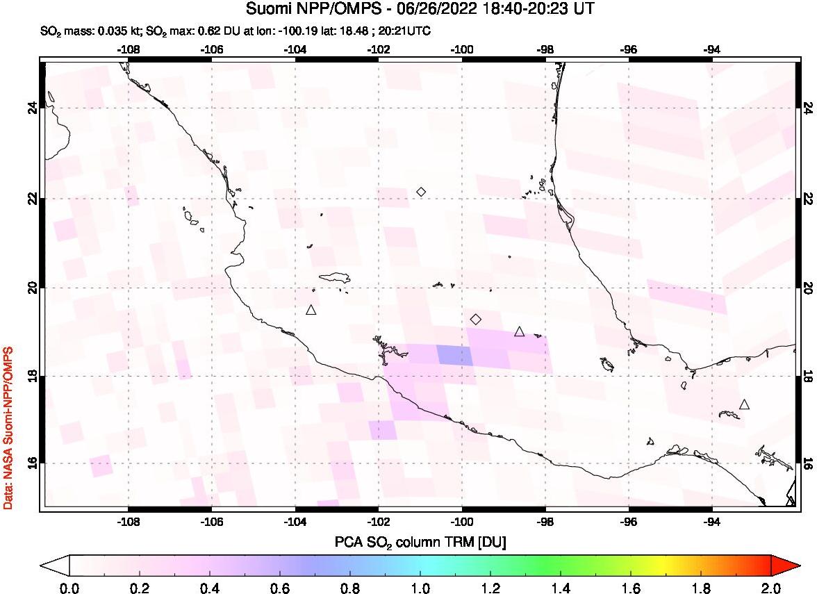 A sulfur dioxide image over Mexico on Jun 26, 2022.