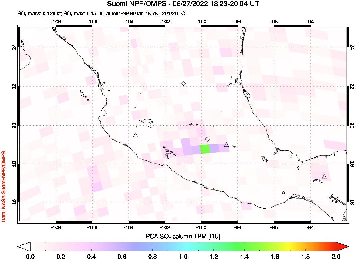 A sulfur dioxide image over Mexico on Jun 27, 2022.