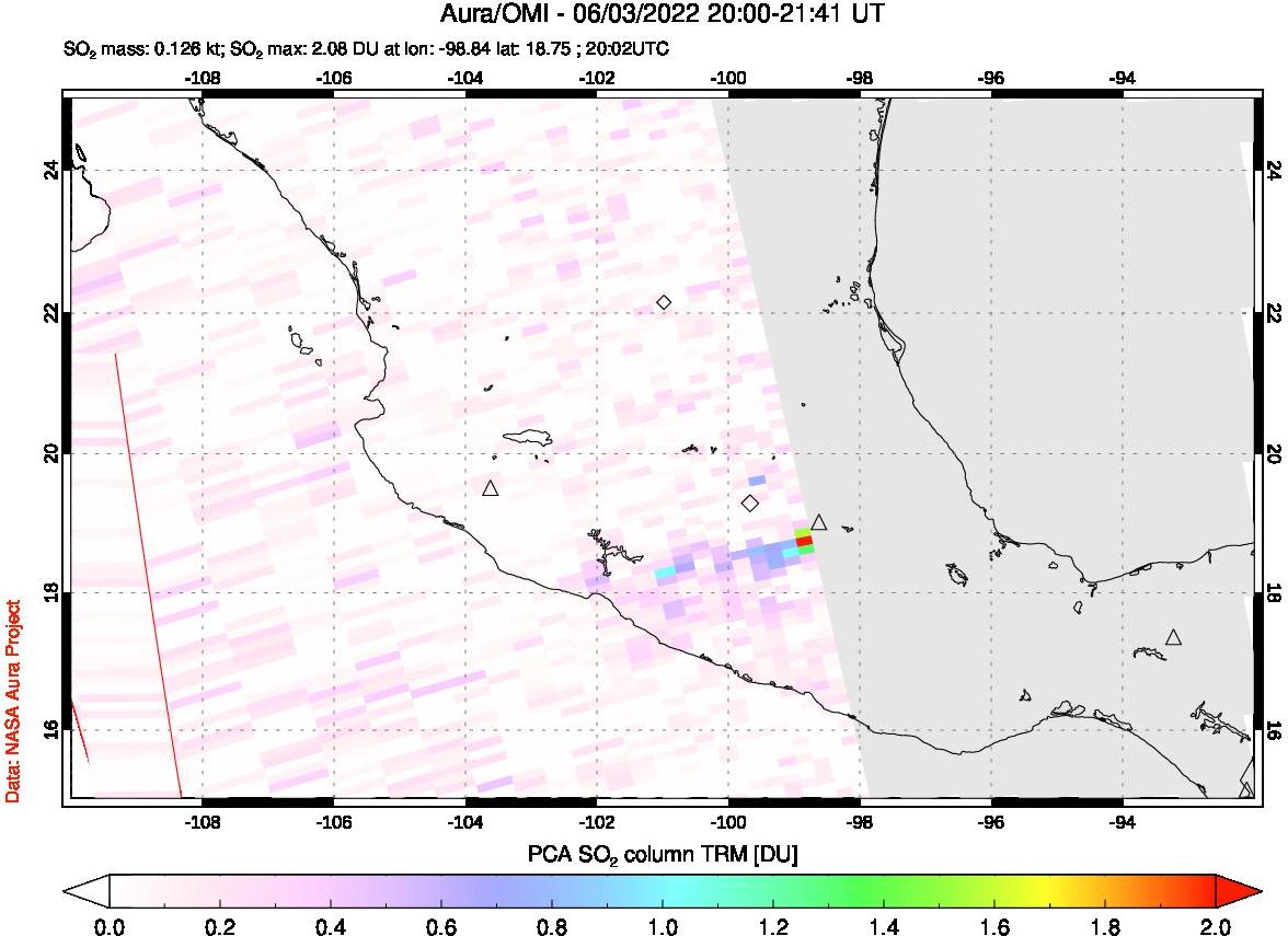 A sulfur dioxide image over Mexico on Jun 03, 2022.