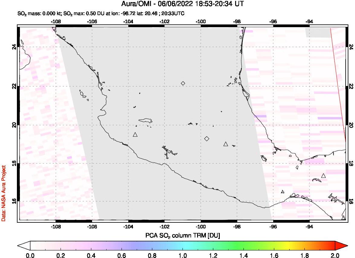A sulfur dioxide image over Mexico on Jun 06, 2022.
