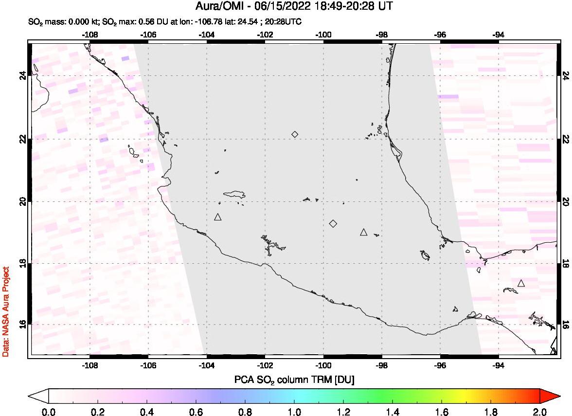 A sulfur dioxide image over Mexico on Jun 15, 2022.