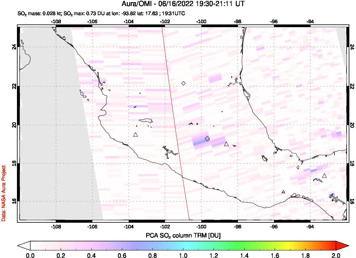 A sulfur dioxide image over Mexico on Jun 16, 2022.