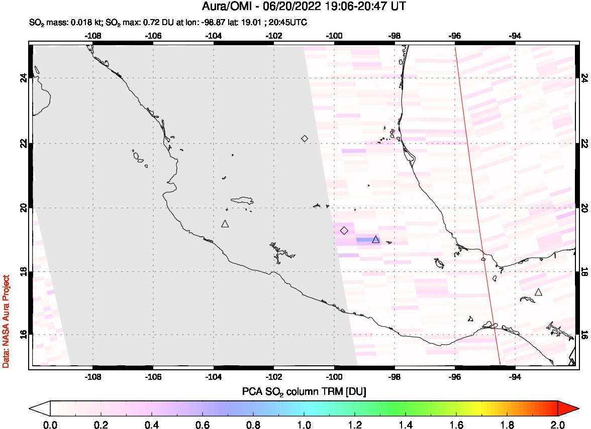 A sulfur dioxide image over Mexico on Jun 20, 2022.