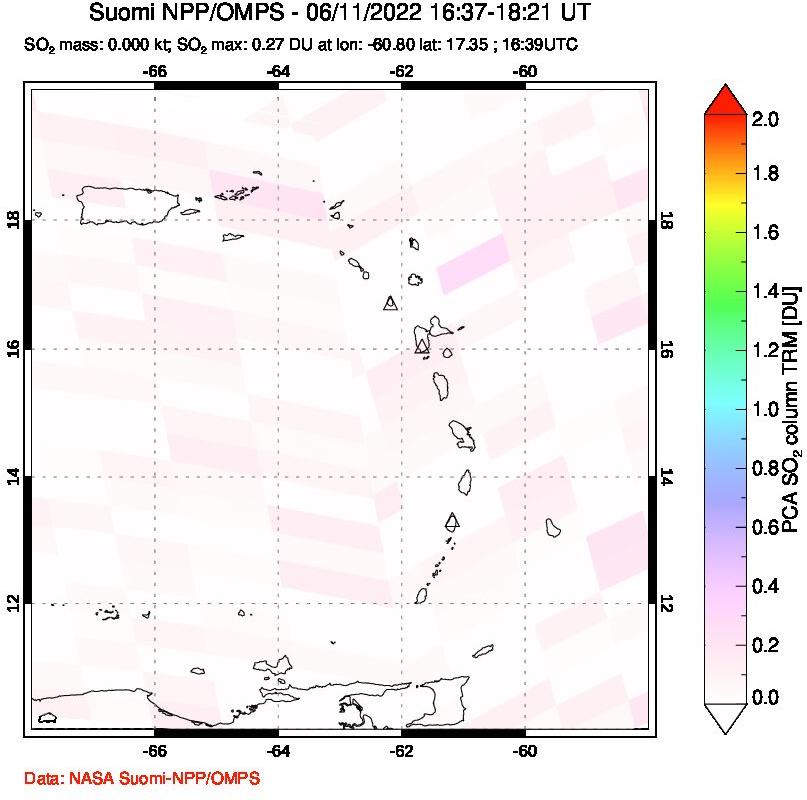 A sulfur dioxide image over Montserrat, West Indies on Jun 11, 2022.