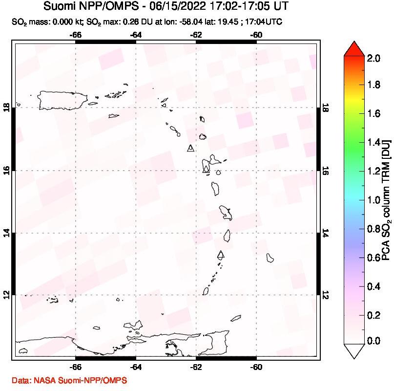 A sulfur dioxide image over Montserrat, West Indies on Jun 15, 2022.