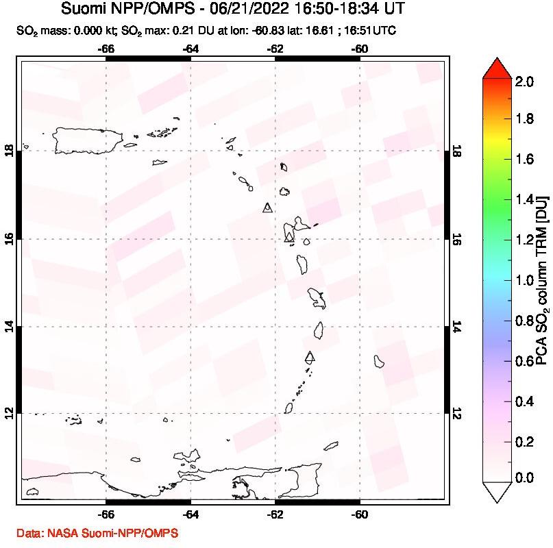 A sulfur dioxide image over Montserrat, West Indies on Jun 21, 2022.