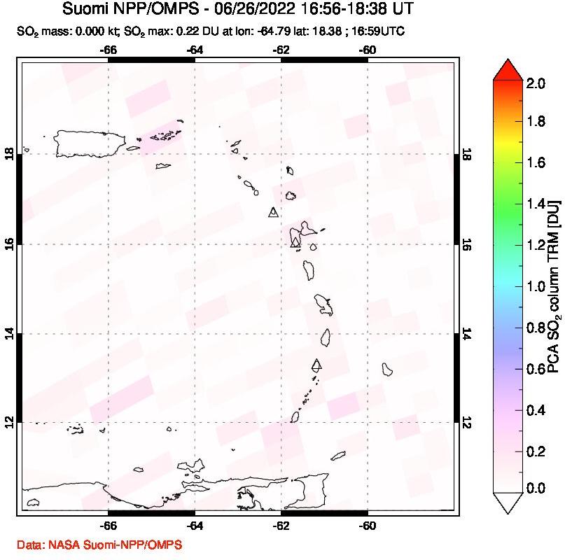 A sulfur dioxide image over Montserrat, West Indies on Jun 26, 2022.