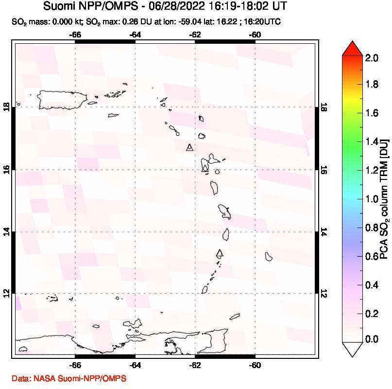 A sulfur dioxide image over Montserrat, West Indies on Jun 28, 2022.