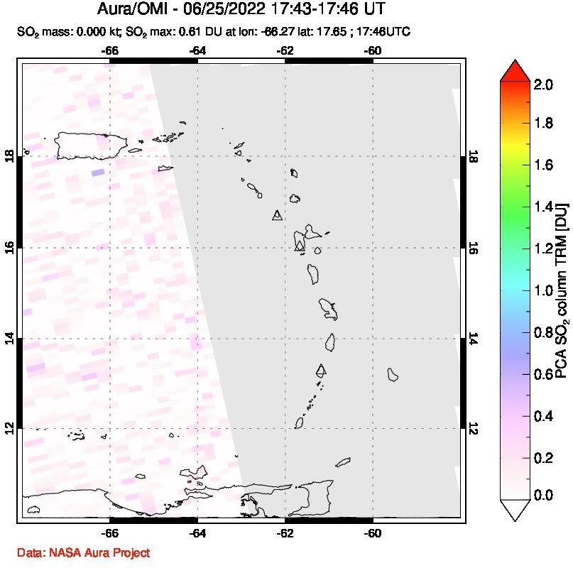A sulfur dioxide image over Montserrat, West Indies on Jun 25, 2022.