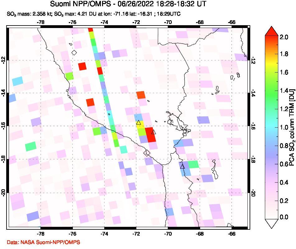A sulfur dioxide image over Peru on Jun 26, 2022.