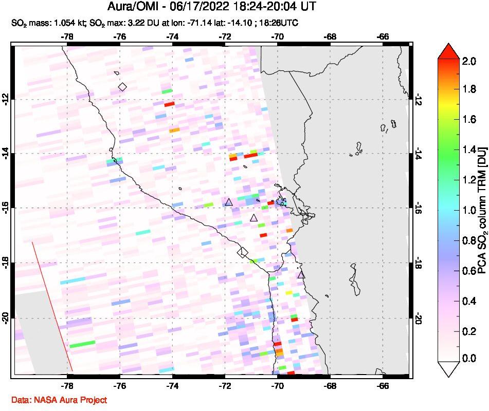 A sulfur dioxide image over Peru on Jun 17, 2022.