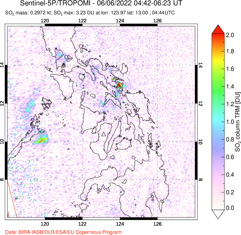 A sulfur dioxide image over Philippines on Jun 06, 2022.