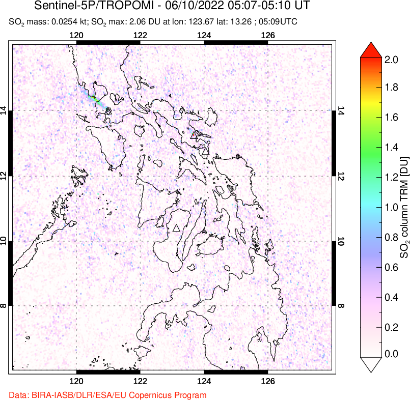 A sulfur dioxide image over Philippines on Jun 10, 2022.