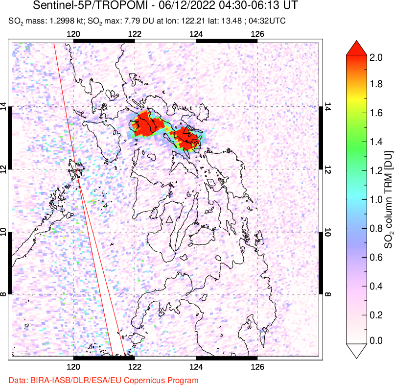 A sulfur dioxide image over Philippines on Jun 12, 2022.