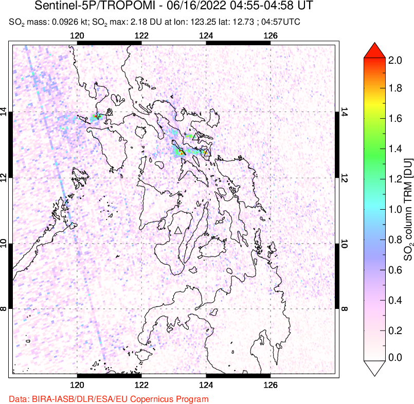 A sulfur dioxide image over Philippines on Jun 16, 2022.