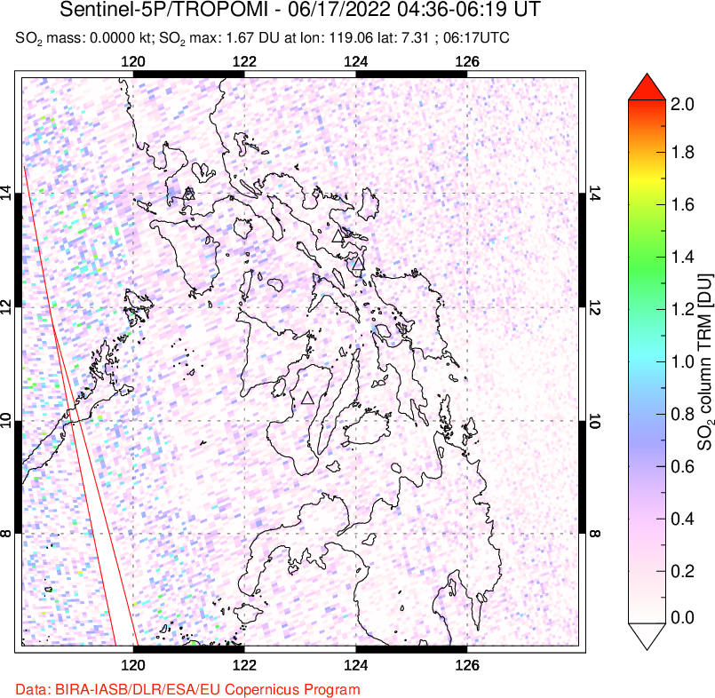 A sulfur dioxide image over Philippines on Jun 17, 2022.