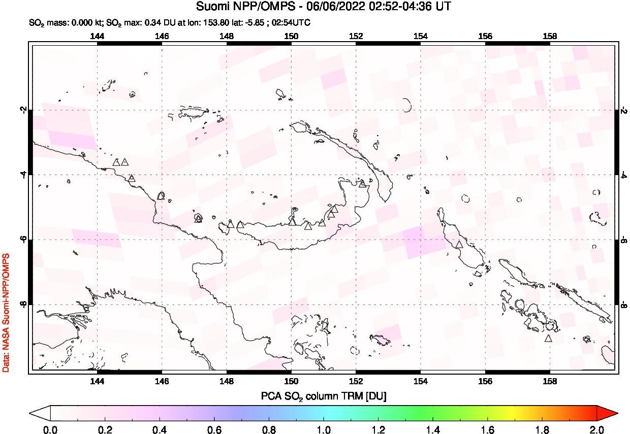 A sulfur dioxide image over Papua, New Guinea on Jun 06, 2022.