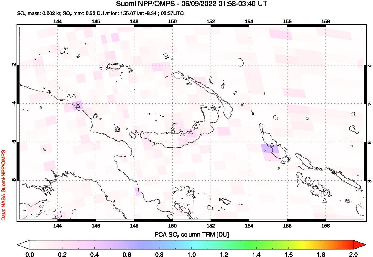 A sulfur dioxide image over Papua, New Guinea on Jun 09, 2022.