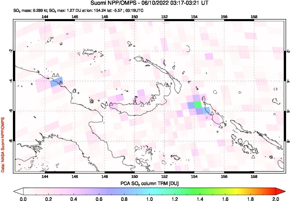 A sulfur dioxide image over Papua, New Guinea on Jun 10, 2022.