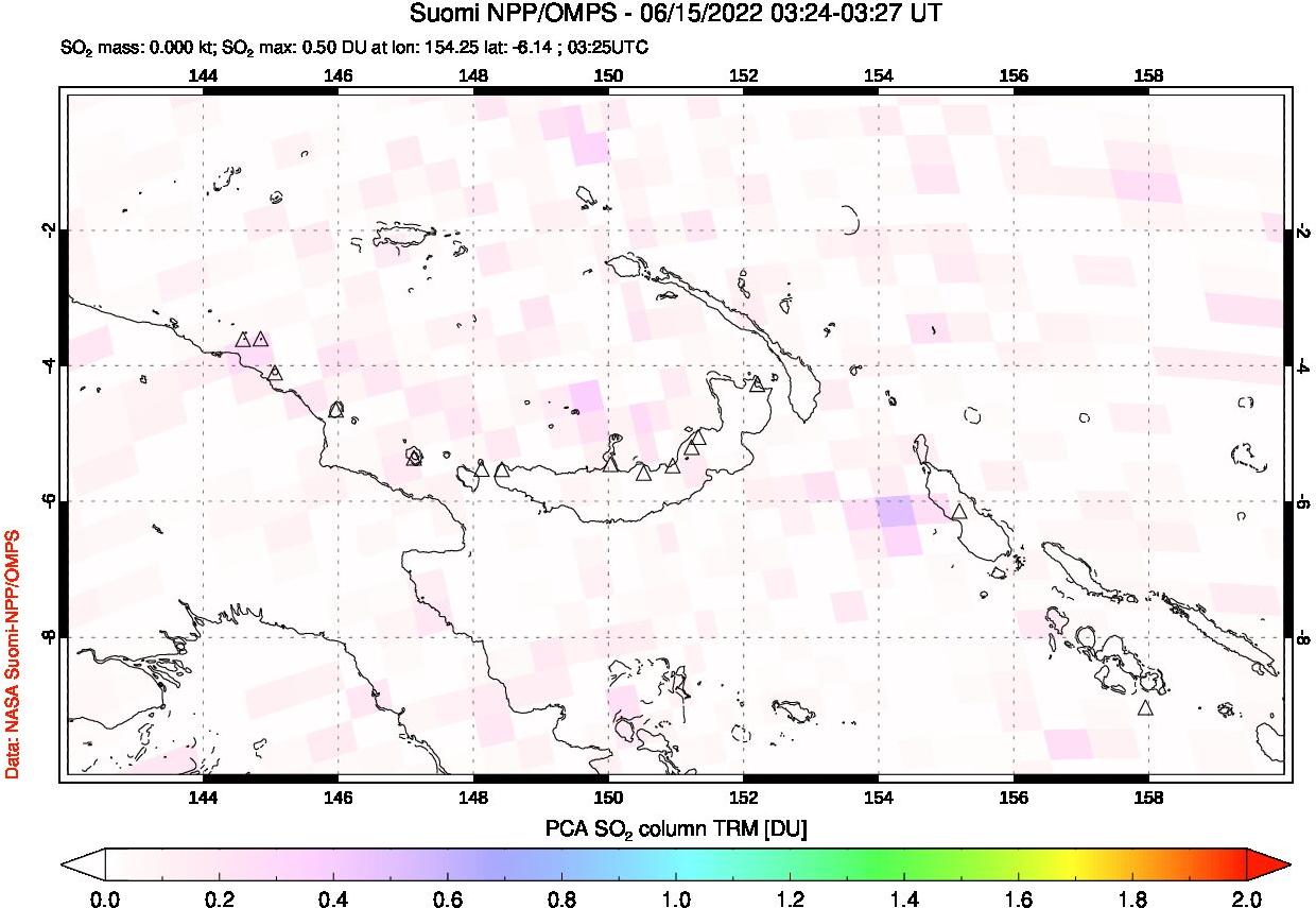 A sulfur dioxide image over Papua, New Guinea on Jun 15, 2022.