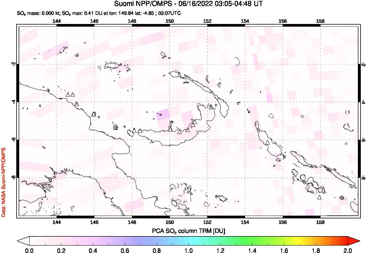 A sulfur dioxide image over Papua, New Guinea on Jun 16, 2022.