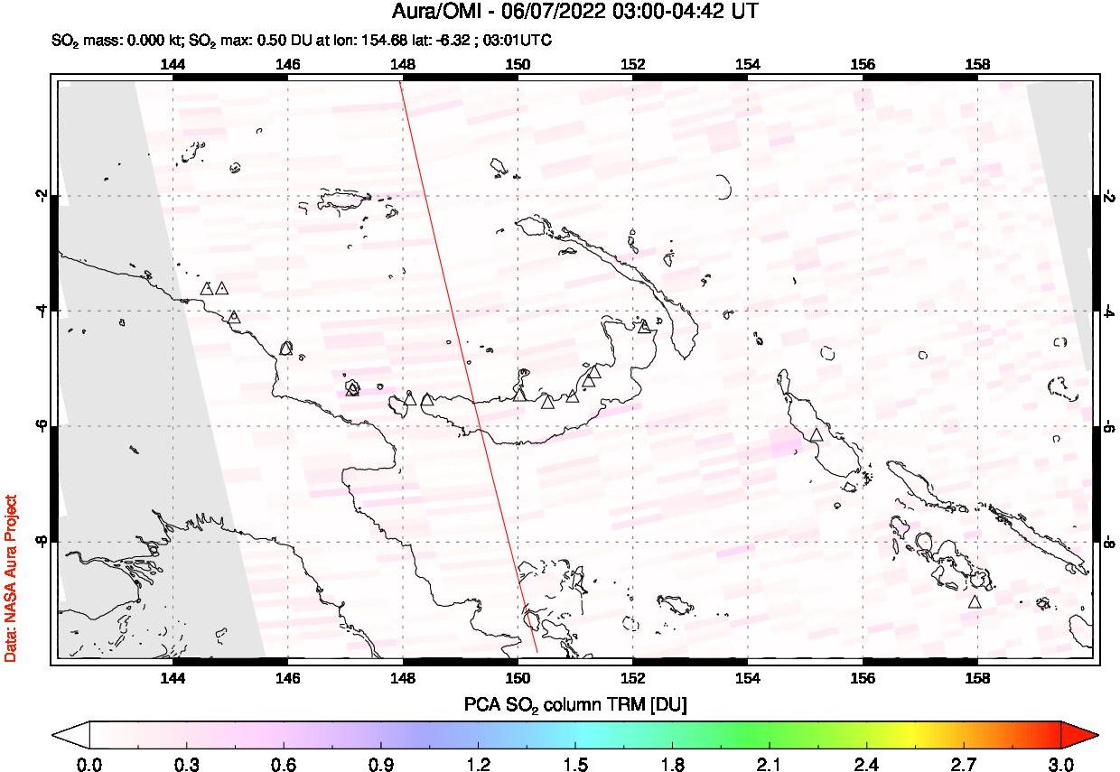 A sulfur dioxide image over Papua, New Guinea on Jun 07, 2022.