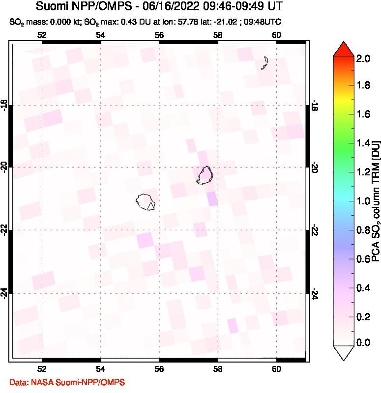 A sulfur dioxide image over Reunion Island, Indian Ocean on Jun 16, 2022.