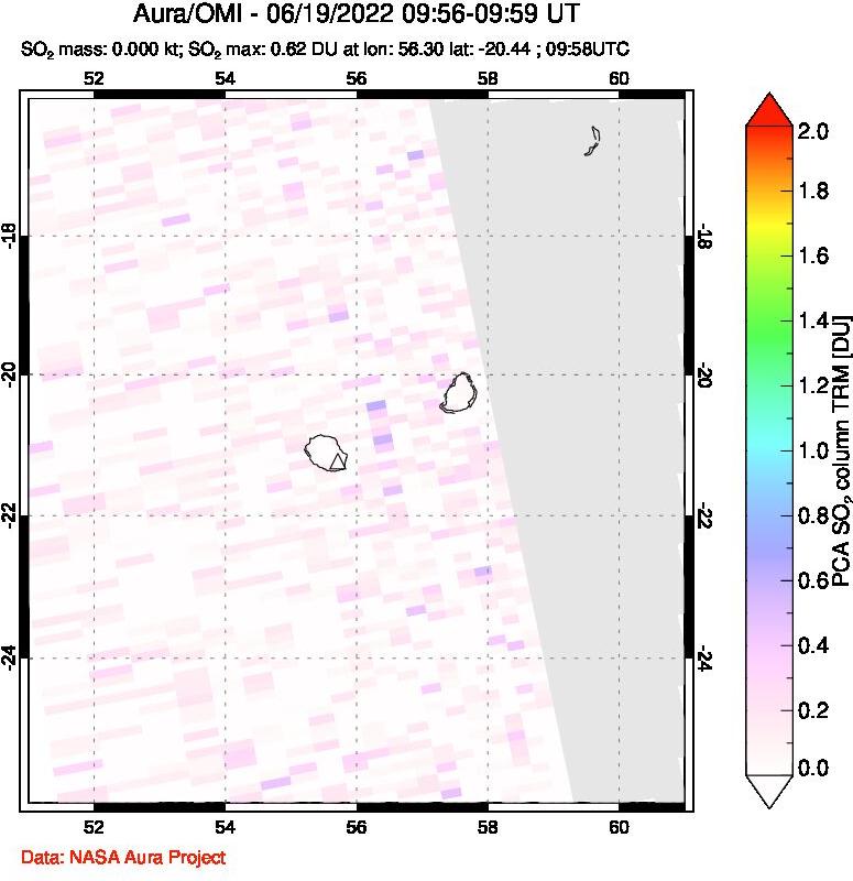 A sulfur dioxide image over Reunion Island, Indian Ocean on Jun 19, 2022.