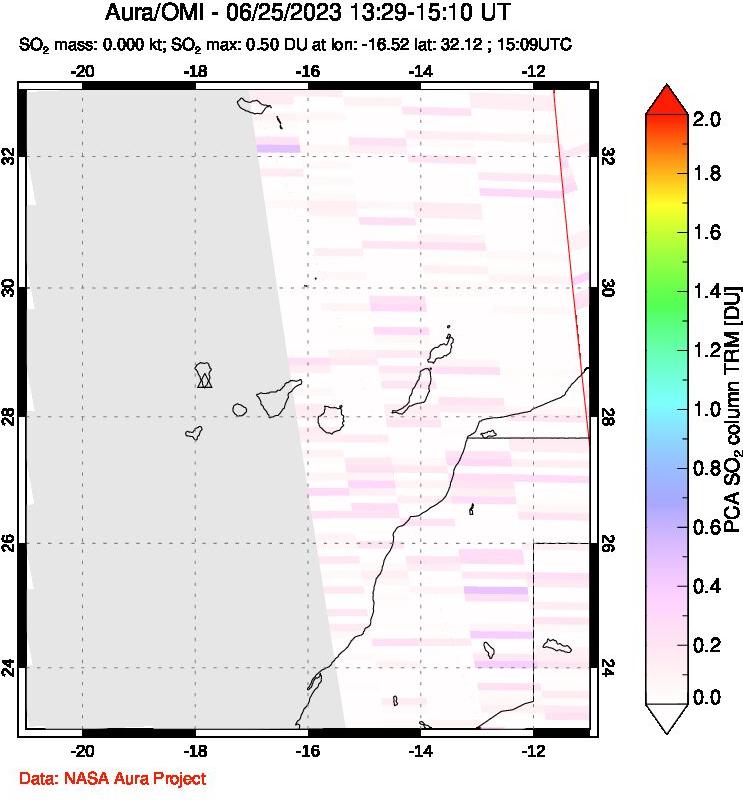 A sulfur dioxide image over Canary Islands on Jun 25, 2023.