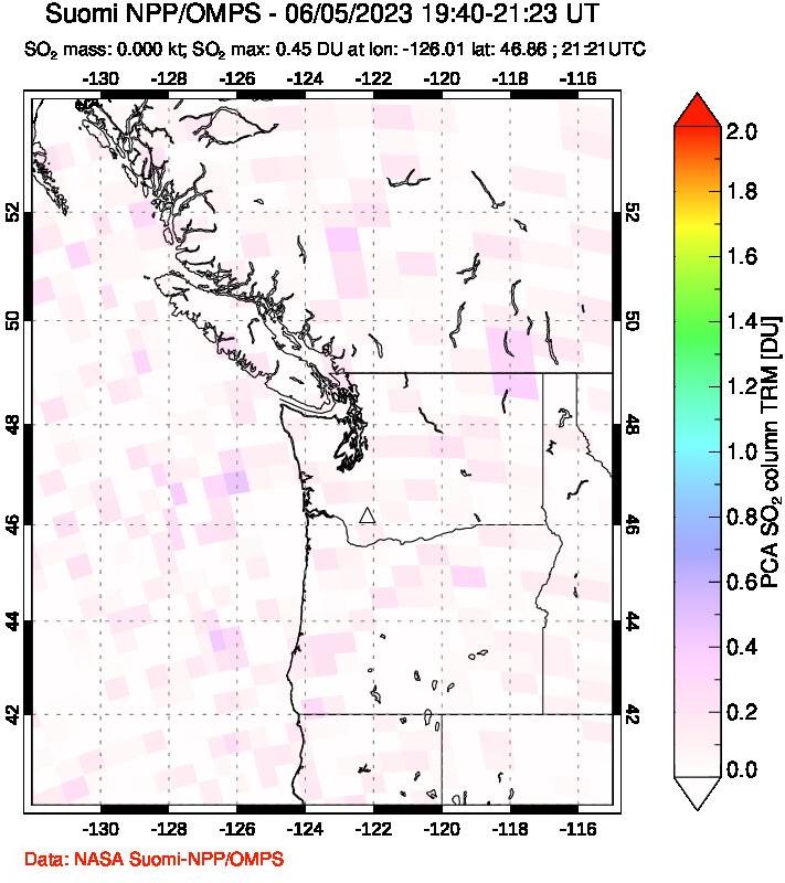 A sulfur dioxide image over Cascade Range, USA on Jun 05, 2023.