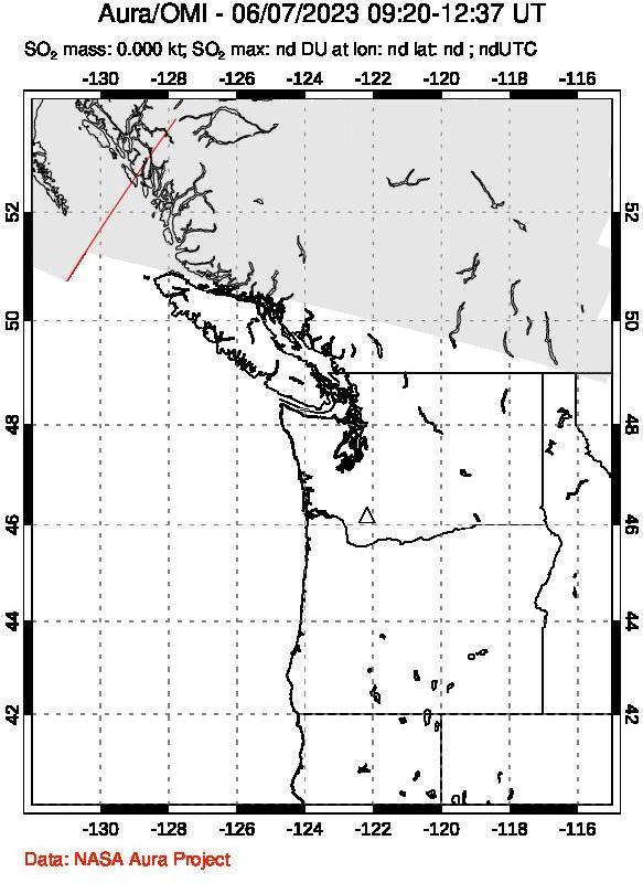A sulfur dioxide image over Cascade Range, USA on Jun 07, 2023.