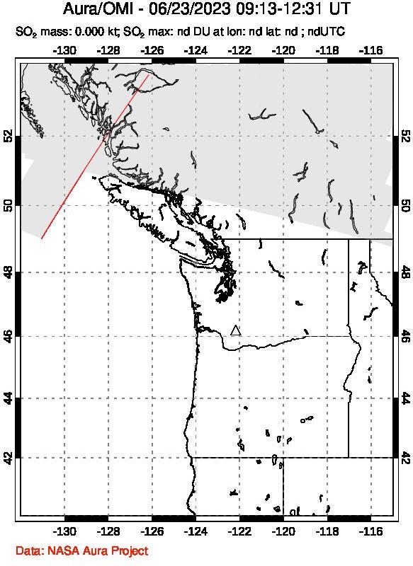 A sulfur dioxide image over Cascade Range, USA on Jun 23, 2023.