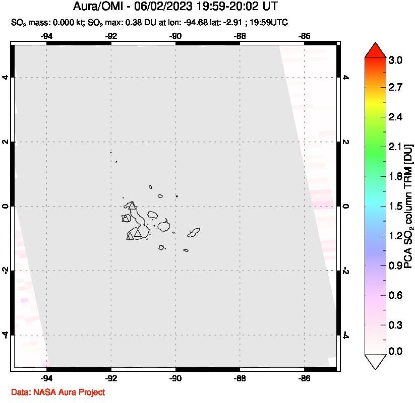A sulfur dioxide image over Galápagos Islands on Jun 02, 2023.