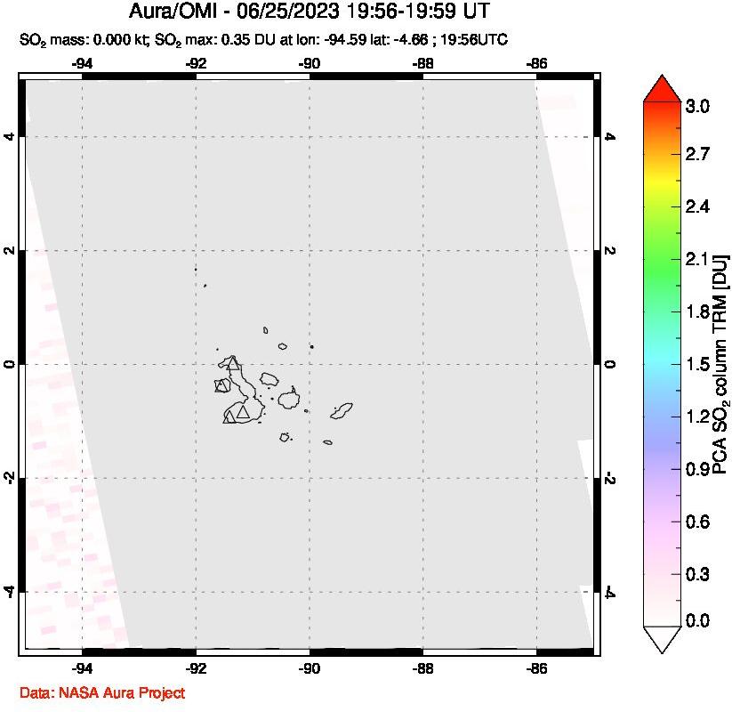 A sulfur dioxide image over Galápagos Islands on Jun 25, 2023.
