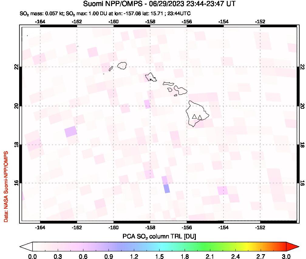 A sulfur dioxide image over Hawaii, USA on Jun 29, 2023.