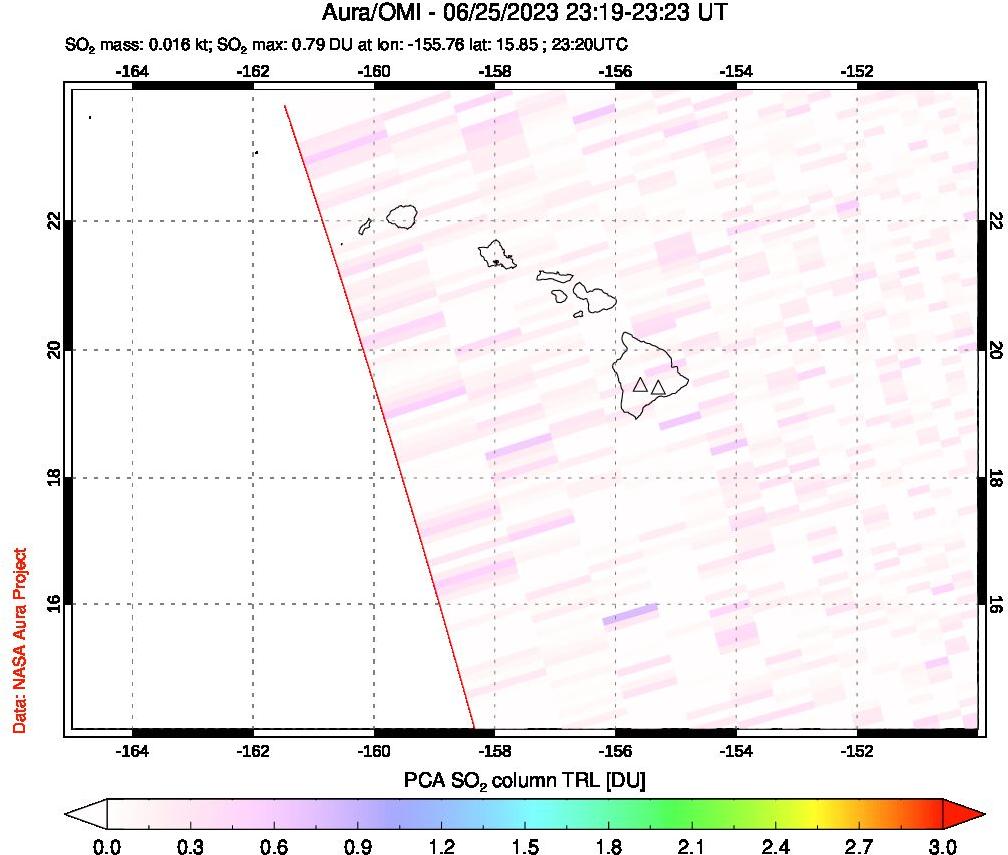 A sulfur dioxide image over Hawaii, USA on Jun 25, 2023.