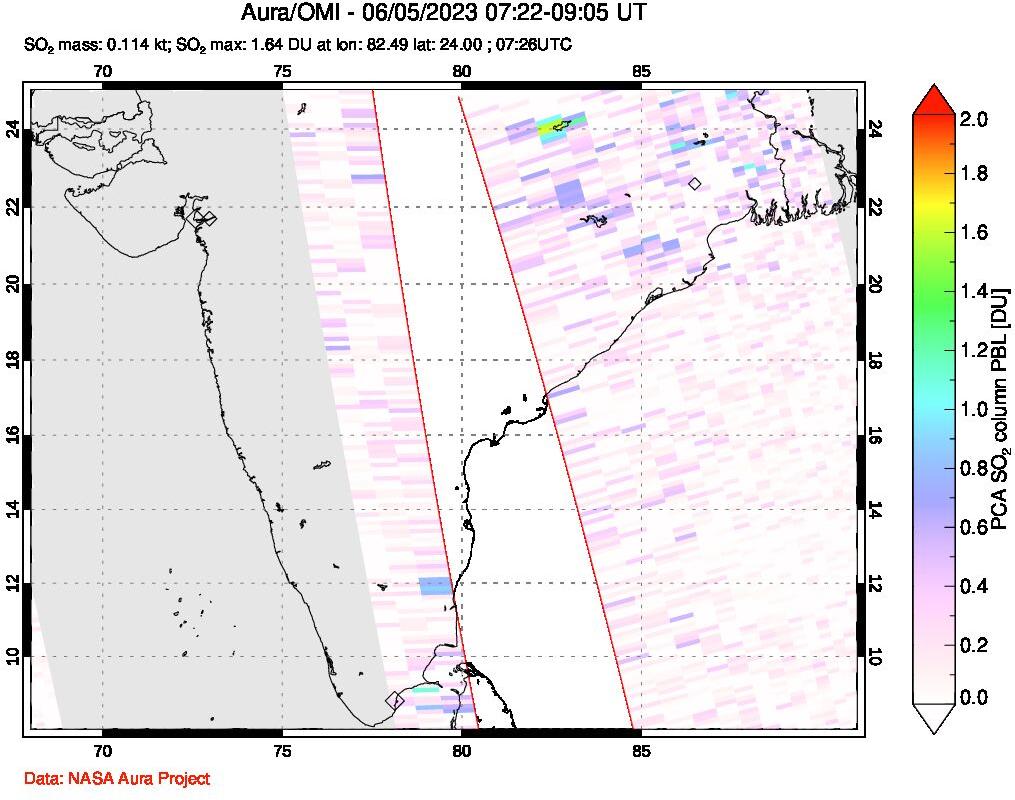A sulfur dioxide image over India on Jun 05, 2023.