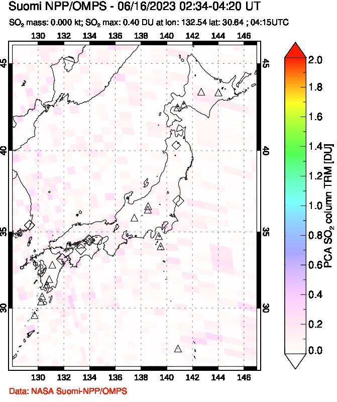A sulfur dioxide image over Japan on Jun 16, 2023.