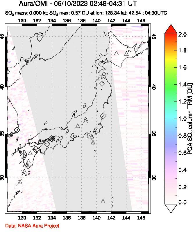 A sulfur dioxide image over Japan on Jun 10, 2023.