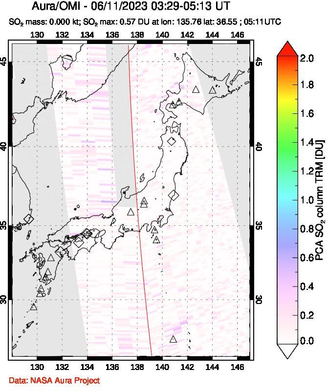 A sulfur dioxide image over Japan on Jun 11, 2023.