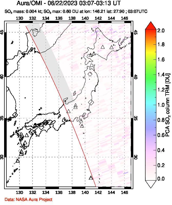 A sulfur dioxide image over Japan on Jun 22, 2023.