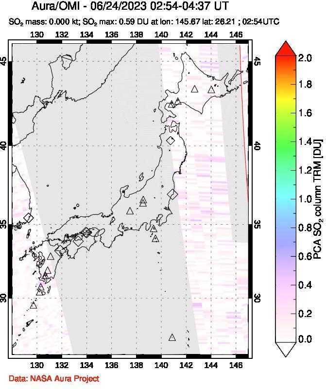 A sulfur dioxide image over Japan on Jun 24, 2023.
