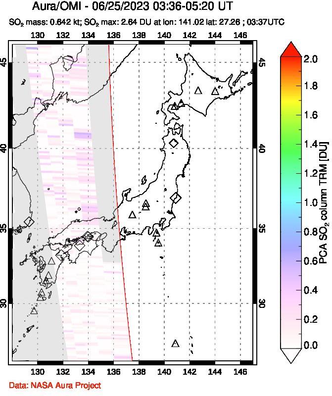 A sulfur dioxide image over Japan on Jun 25, 2023.