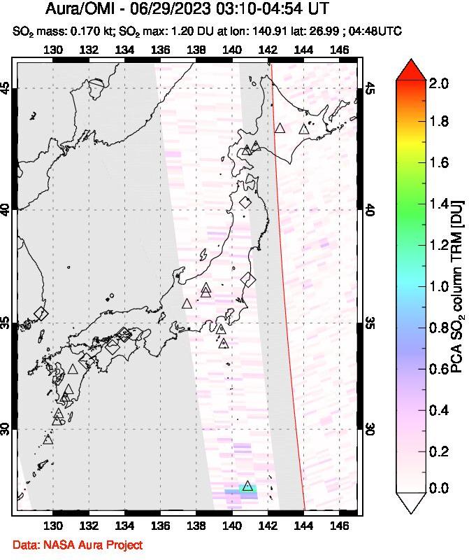 A sulfur dioxide image over Japan on Jun 29, 2023.