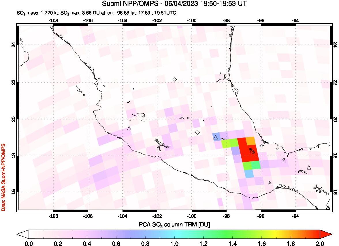 A sulfur dioxide image over Mexico on Jun 04, 2023.