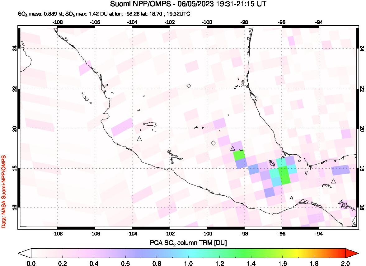 A sulfur dioxide image over Mexico on Jun 05, 2023.
