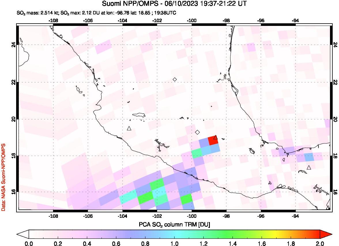 A sulfur dioxide image over Mexico on Jun 10, 2023.