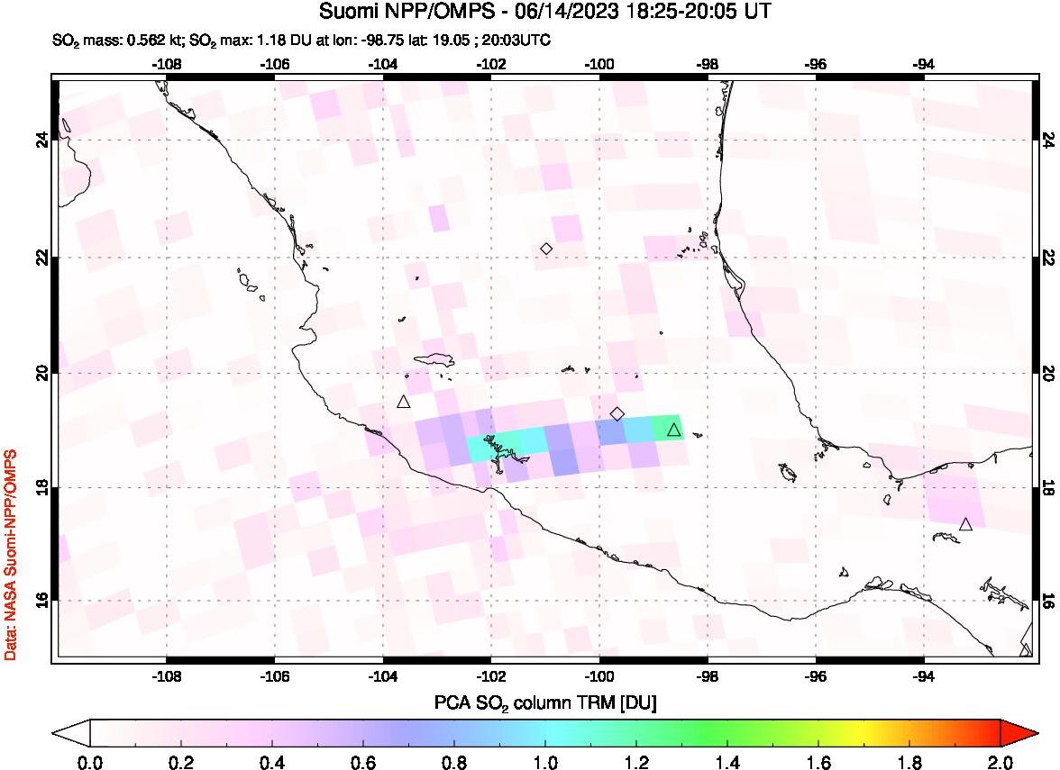 A sulfur dioxide image over Mexico on Jun 14, 2023.