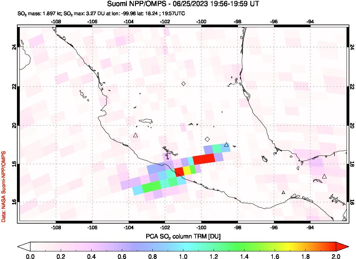 A sulfur dioxide image over Mexico on Jun 25, 2023.