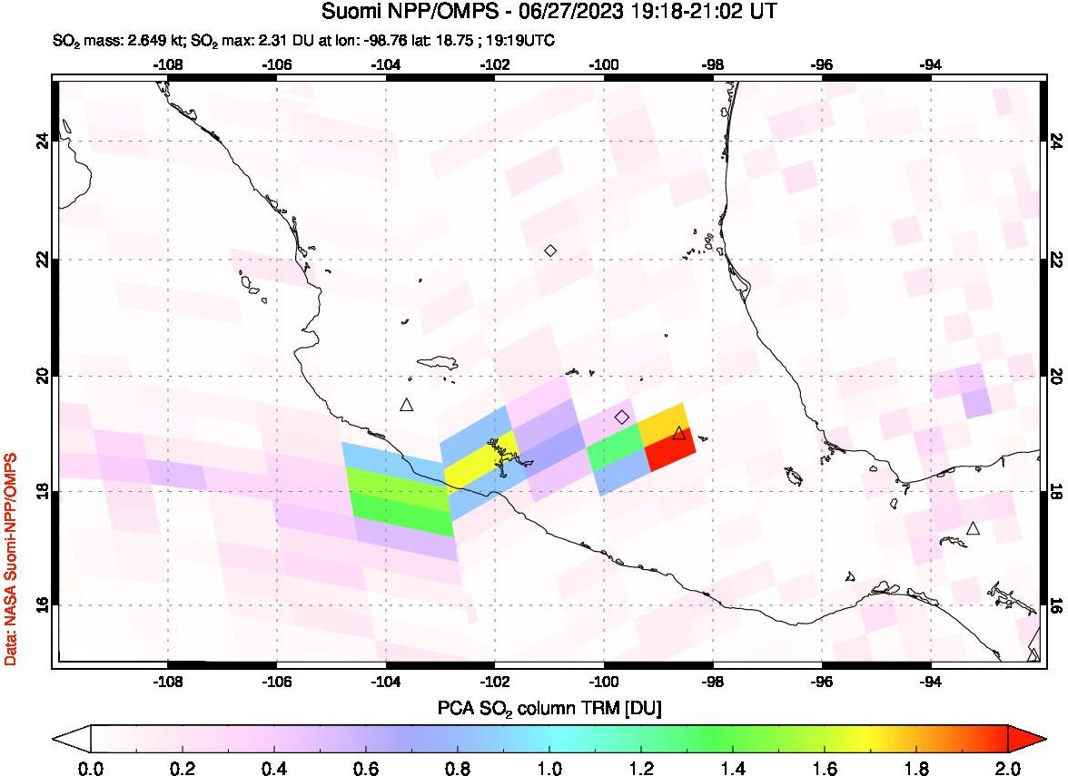 A sulfur dioxide image over Mexico on Jun 27, 2023.